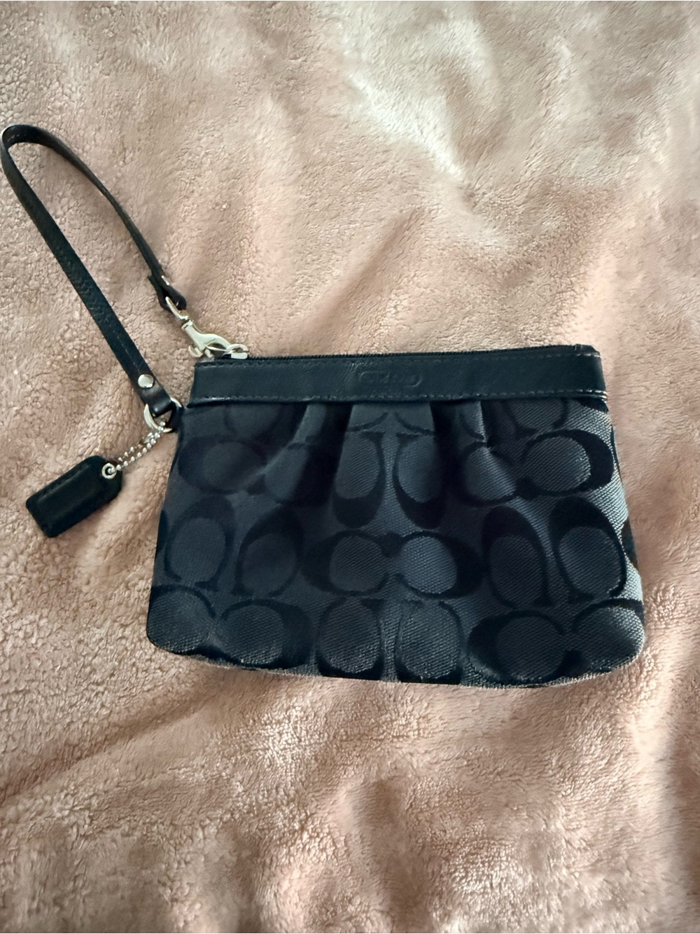 Coach Black Signature Wristlet with Leather Strap